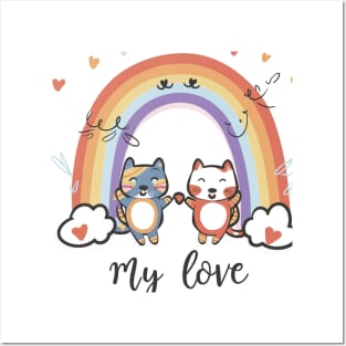 My Rainbow Cat is My Valentine Posters and Art